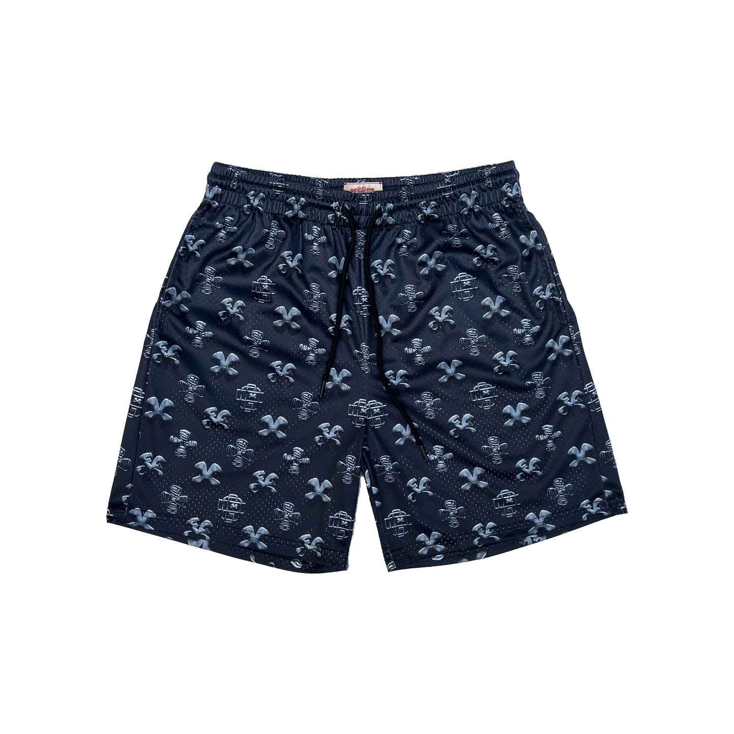 monogram print mesh shorts / chrome