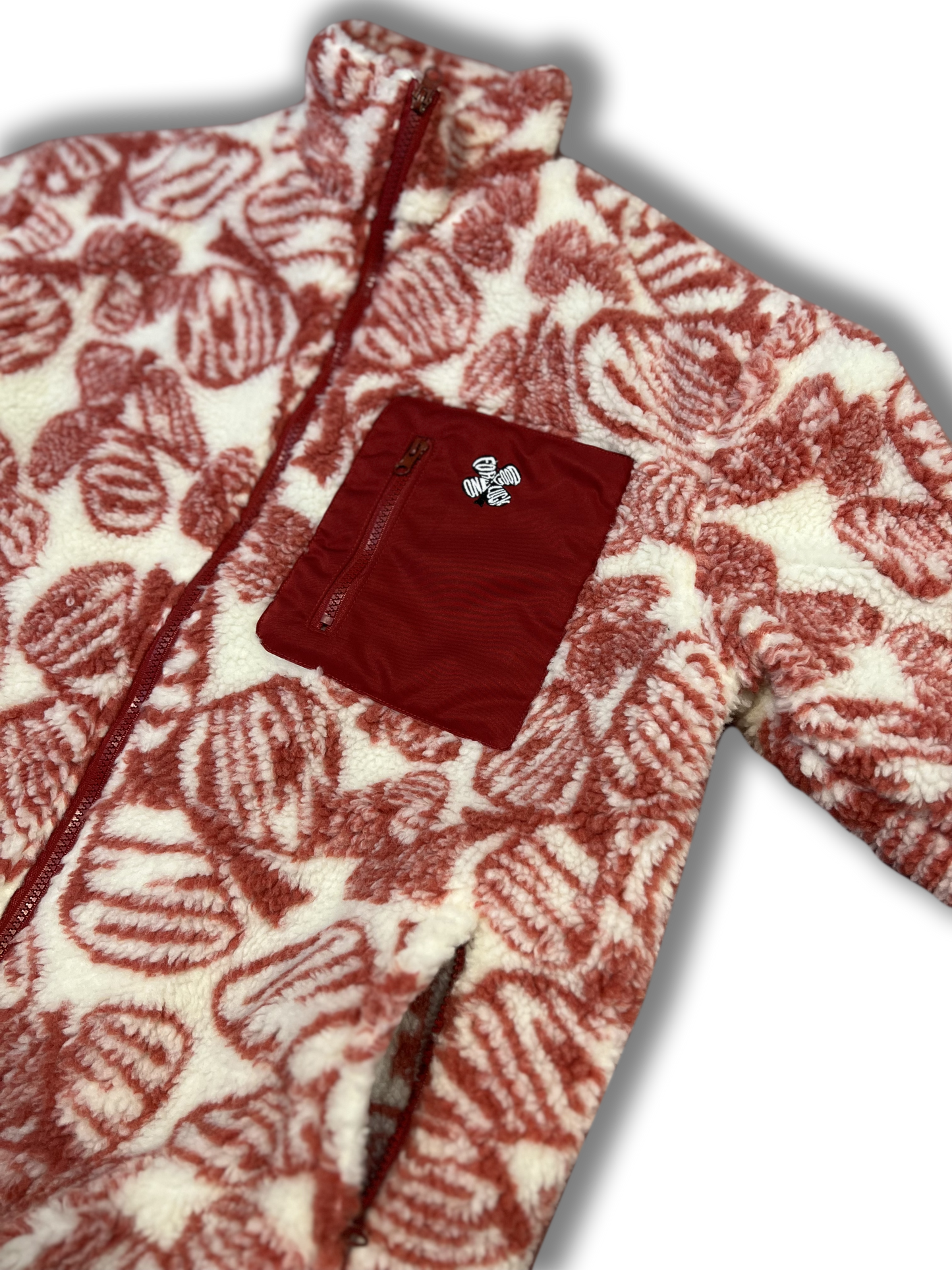 signature print deep pile sherpa fleece zip up