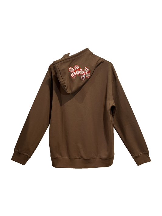 embroidered double logo hoodie / brown
