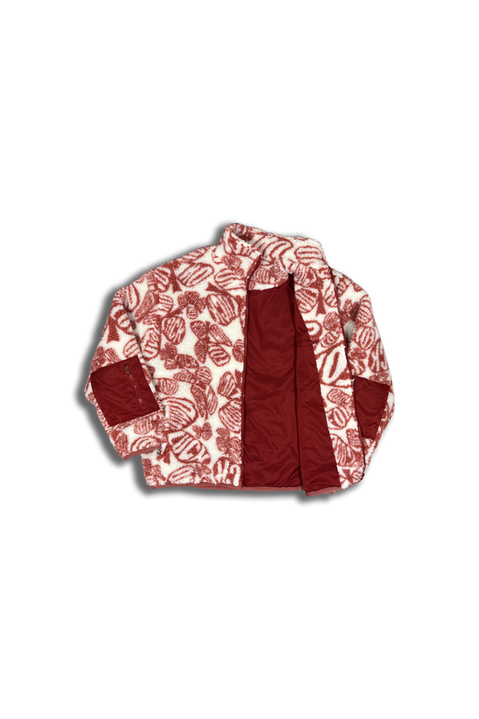 signature print deep pile sherpa fleece zip up